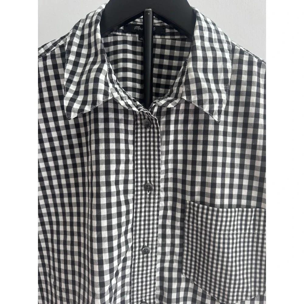 Madewell Gingham Ruffle Sleeve Shirt Black White Cotton Sz M Cottagecore - Picture 2 of 9